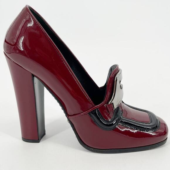 Prada Fall 2010 Burgundy Patent Leather Square Toe Loafer Pump Heel size IT 36 - Picture 3 of 15